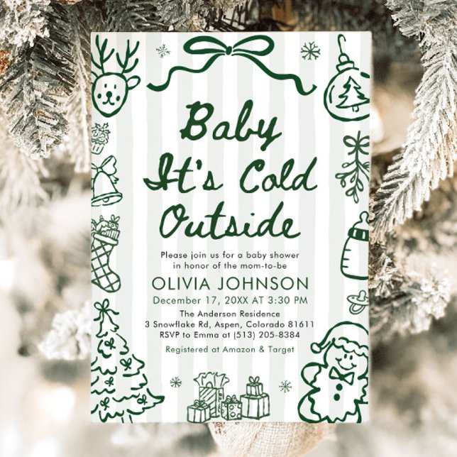 Chuva de Bebê: Está Frio Lá Fora - Convite de Chuv (Hand Drawn Baby It's Cold Outside Baby Shower Invitation)