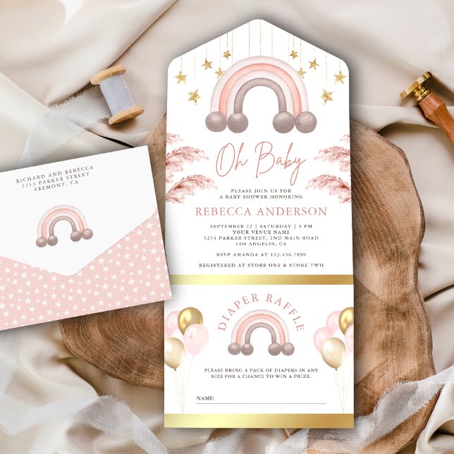 Chuva de Bebê Menina Arco-Íris Boho Rosa Empoeirad (Criador carregado)