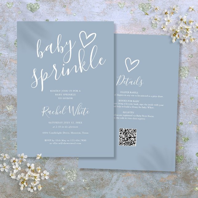 Chuva de Bebê Menino Azul Empoeirado Convite Tudo  (Dusty Blue Boy All In One Baby Sprinkle Shower Invitation)