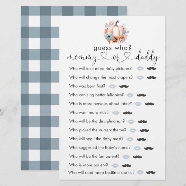 Chuva de Bebê Pequeno Abóbora de Outono Jogo "Adiv (Frente/Verso)