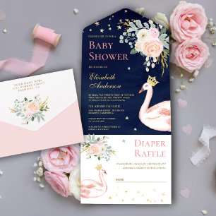 Chuva de Bebê Princesa Cisne Floral Rosa Bege