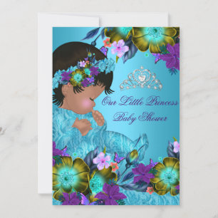 Chuva de Bebê Princesa Convite Azul Turquesa Roxo 