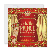 Chuva de Bebê Príncipe Menino Convite Dourado Verm