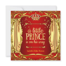 Chuva de Bebê Príncipe Vermelho Dourado Convite pa