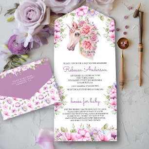 Chuva de Bebê Unicórnio Bonito Floral Roxo Rosa