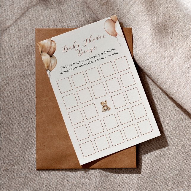 Chuva de Bebê Urso Boho Baloes Bigo Jogo (Boho Bear Balloon Baby Shower Bigo Game)