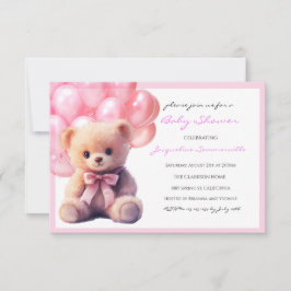 Chuva de Bebê Urso com Laço Rosa É uma Menina