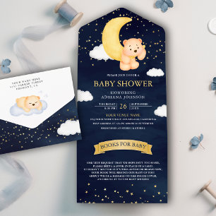 Chuva de Bebê Urso Teddy Azul Naval Lua Crescente