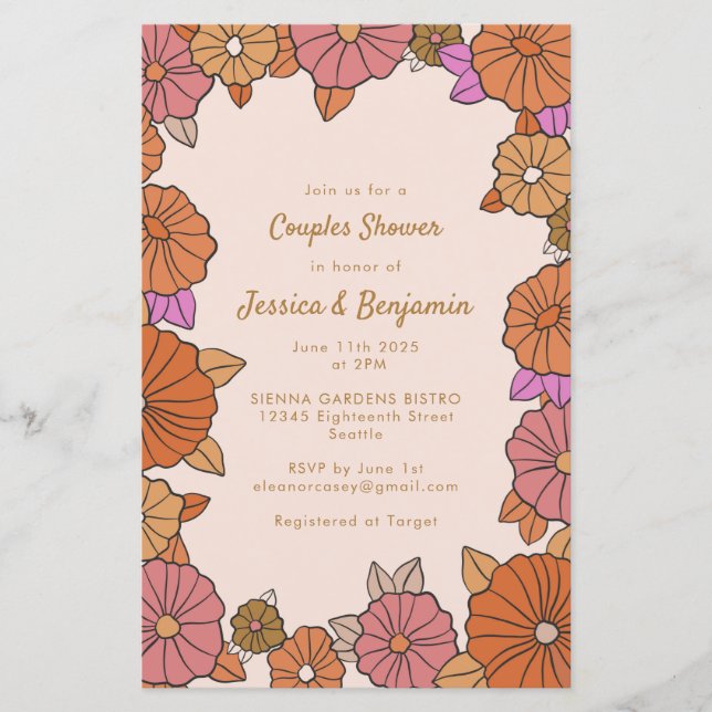 Chuva de Casal Floral Laranja Queimada Boho Econôm (Frente)