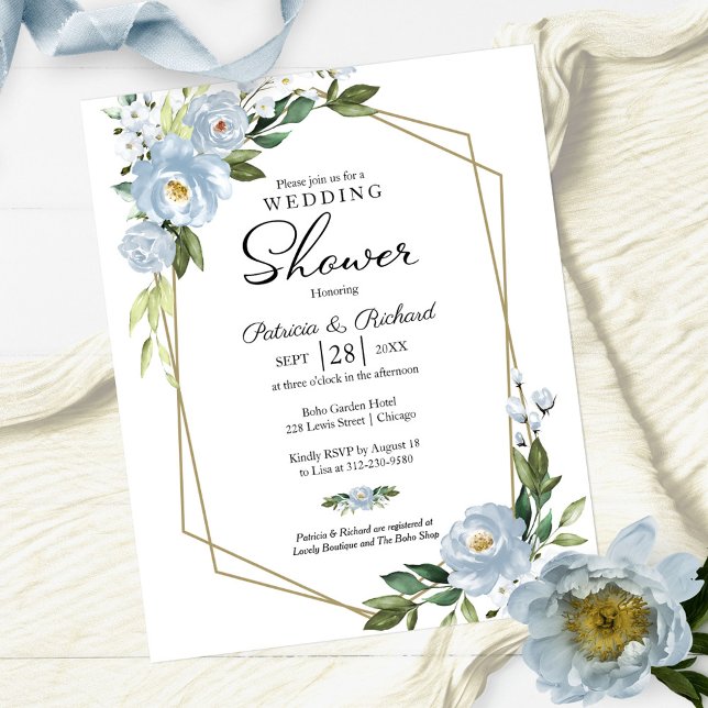 Chuva de Casamento Geométrico Floral Convite Econô (Criador carregado)