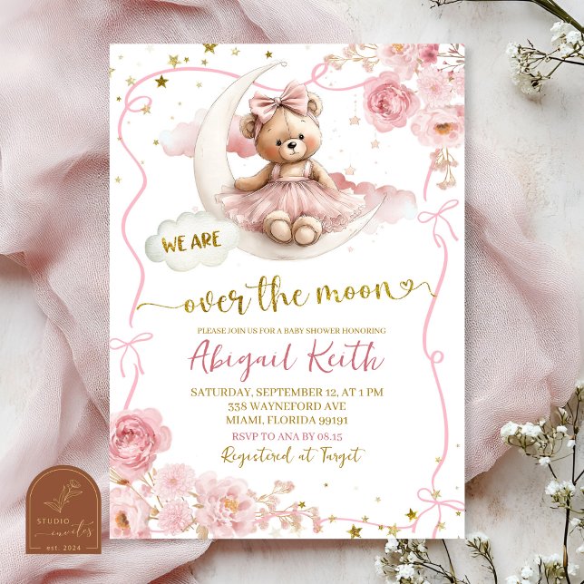 Chuva de convites para baby shower da lua com laço (Criador carregado)
