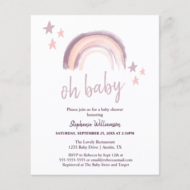 Chuva de cores Boho bebê rosa Baby Shower  (Frente)