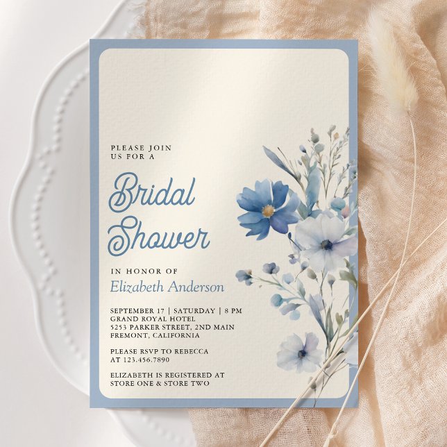 Chuva de Flores Azul Empoeirada Boho Convite de Ch (Criador carregado)