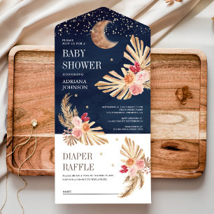 Chuva de Lua Boho Floral Terroso Pampas Azul Marin