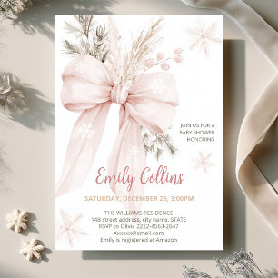 Chuva de Neve Rosa e Convite de Baby Shower de Inv