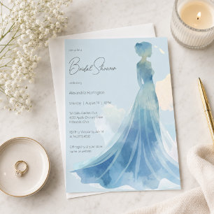 Chuva de Noiva Azul Elegante Silhueta Convite