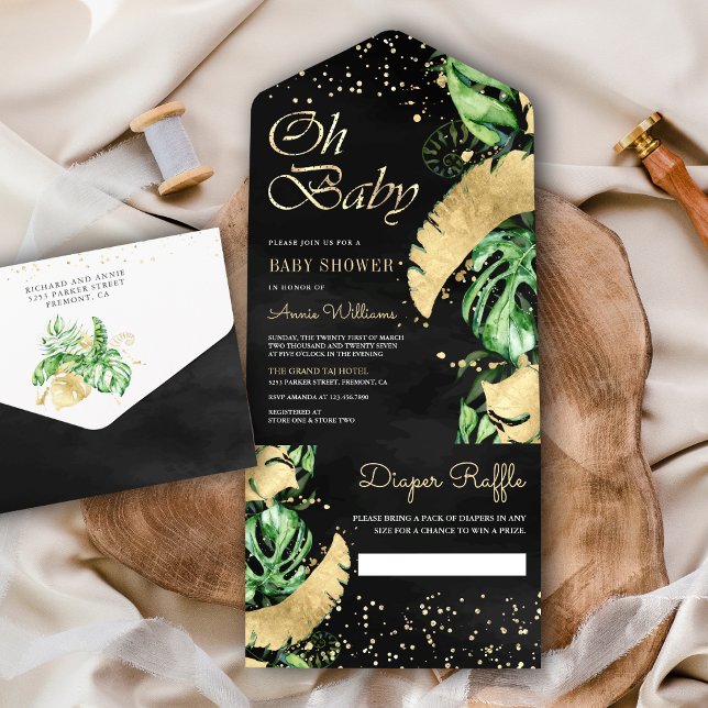 Chuva de Ouro Tropical Monstera Palm Chá de Bebê (Criador carregado)