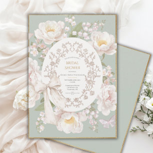 Chuva de Peônia Floral Vintage Convite de Chá de N