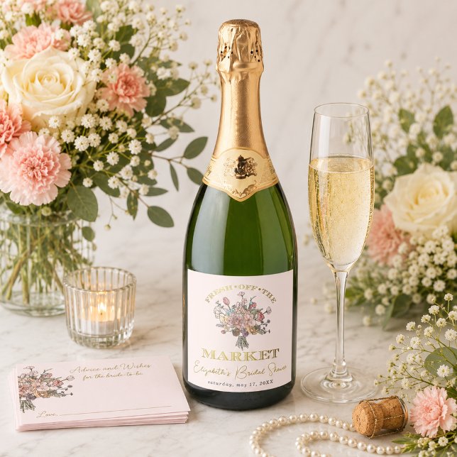 Chuva de Presentes de Noiva Frescos do Mercado (Fresh Off the Market Bridal Shower Sparkling Wine Label)