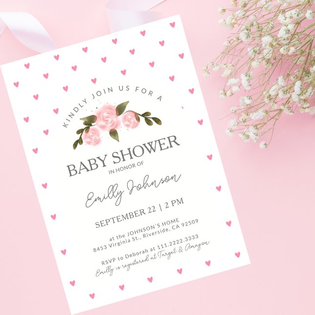 Chuva de Rosas Cor-de-Rosa & Corações - Baby Showe (Criador carregado)