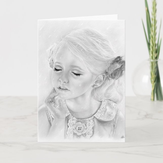 Chuva garotinha no cartão de saudação da chuva (Frente)