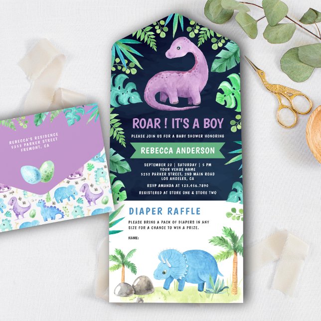 Chuveiro de Bebê Azul e Roxo Fofo de Dinossauro (Criador carregado)