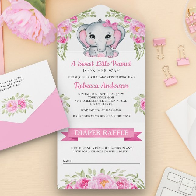 Chuveiro de Bebê Elefante Floral com Laço Rosa Fof (Criador carregado)