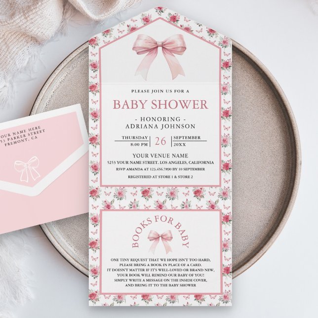 Chuveiro de Bebê Laço Coquette Rosa Floral Fofo (Criador carregado)