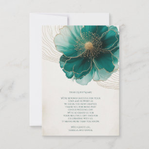 Ciano Floral Dourado Casamento Agradecimento