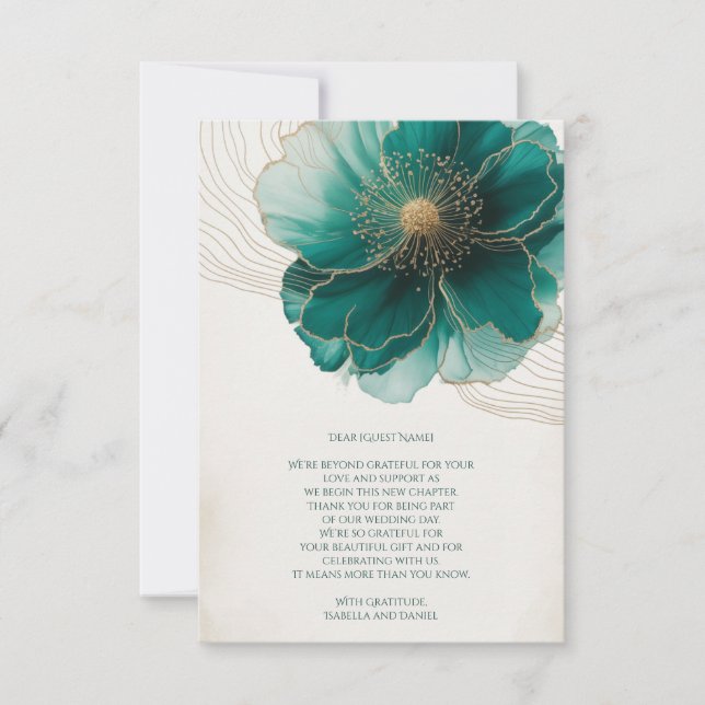 Ciano Floral Dourado Casamento Agradecimento (Frente)