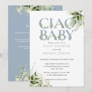 Ciao Baby Dusty Blue Floral Convite de Chás de Beb
