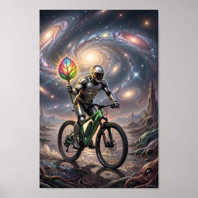 Ciclista Galáctico com Poster de Folha Luminosa (Frente)