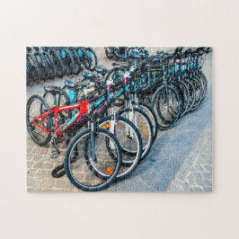 Ciclistas Bicicletas Estacionando Quebra-cabeça