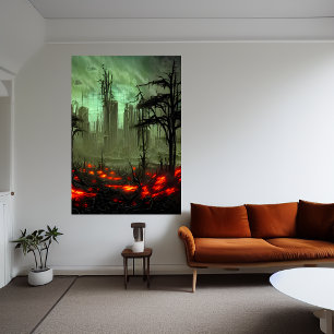 cidade ardente abandonada AI Art Poster