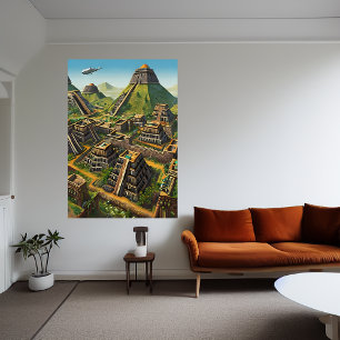 Cidade asteca na montanha AI Art Poster