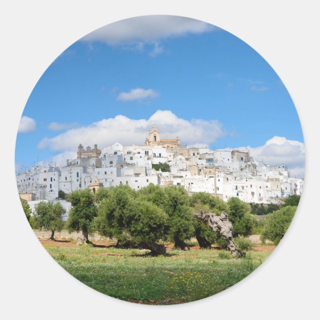 Cidade branca de Ostuni, etiqueta redonda de Pugli (Frente)