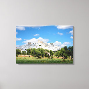 Cidade branca Ostuni com oliveiras, canvas de
