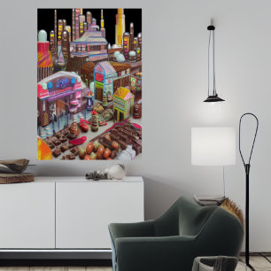 Cidade de chocolate e doces   AI Art Poster
