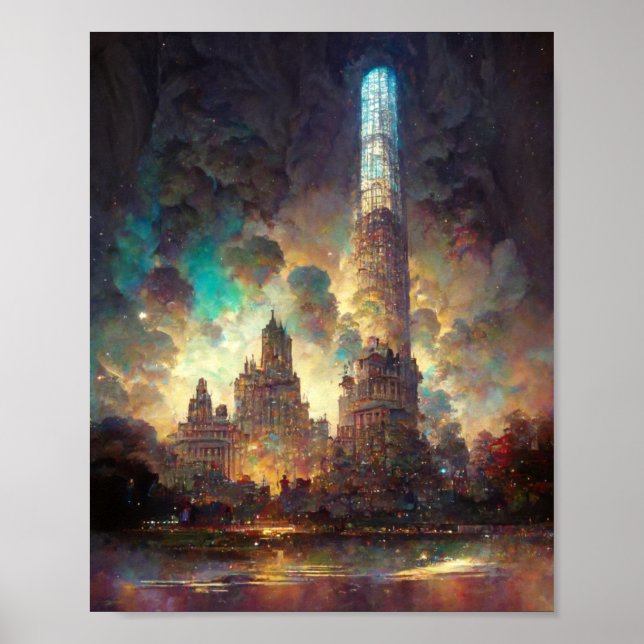 Cidade de Fantasia Leve, Poster de Arte Sci-Fi (Frente)