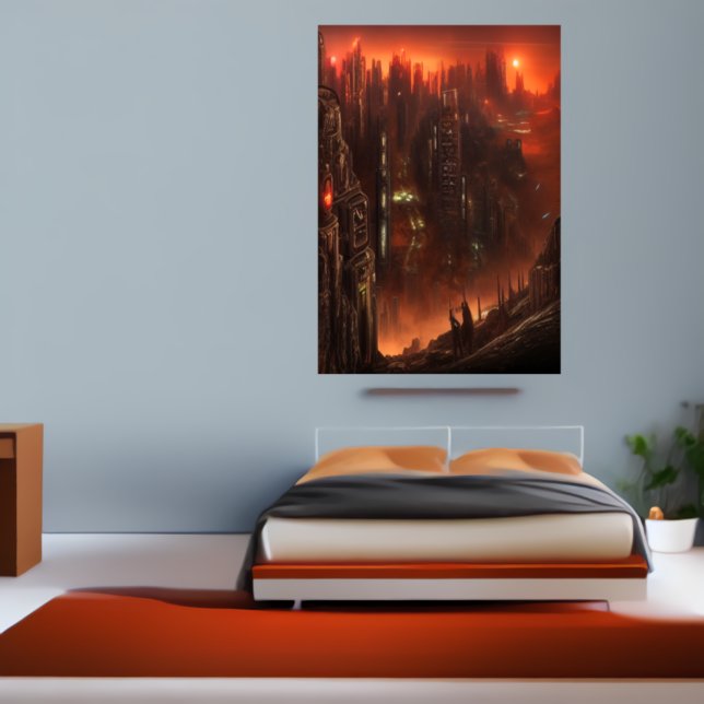Cidade no portão do Inferno | AI Art Poster (Criador carregado)