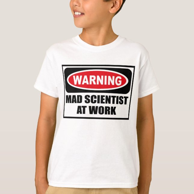 CIENTISTA LOUCO de advertência no t-shirt do miúdo (Frente)