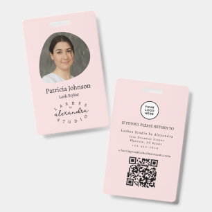Cílios QR de Foto Script Preto Rosa Corado Crachá 