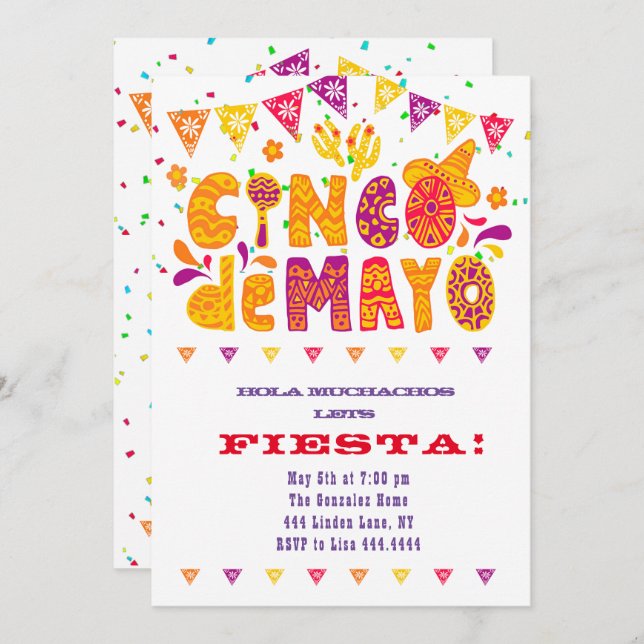 Cinco Convites de festas de Mayo (Frente/Verso)