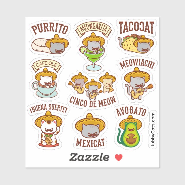 Cinco de Mayo - Cinco de Meow - Adesivos de Gato D (Folha)