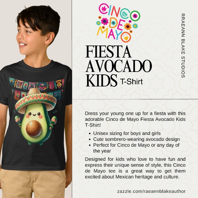 Cinco de Mayo Fiesta Avocado Kids T-Shirt (Criador carregado)