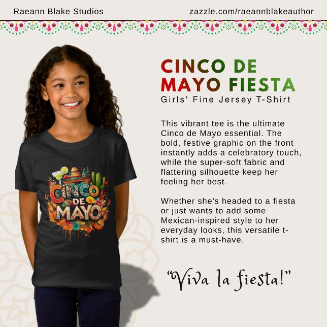 Cinco de Mayo Fiesta Girls' Fine Jersey T-Shirt (Criador carregado)