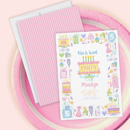 Cinco é doce, 5 cor-de-rosa, convite de aniversári