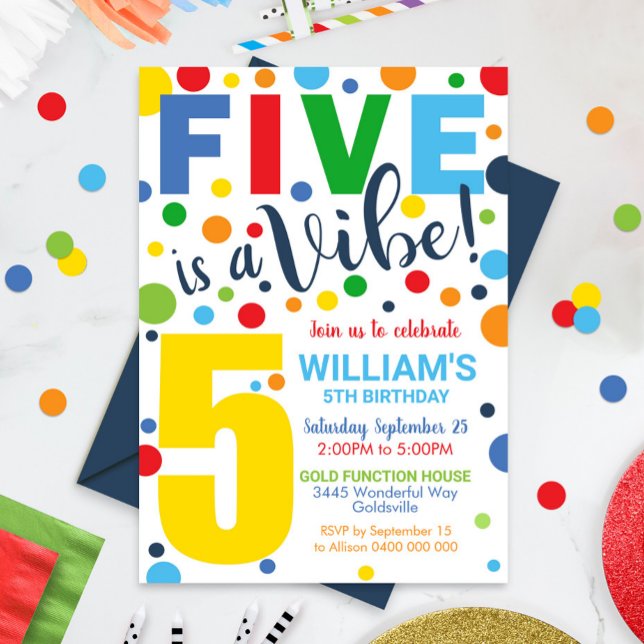 Cinco é um 5 de Convite de Aniversário de Vibe (Five is a Vibe Birthday Invitation. Digital or Printed 5th Birthday Invitation)