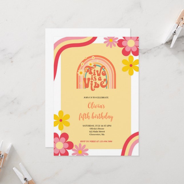 cinco é um convite de aniversário vívido (Frente/Verso In Situ)