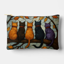 Cinco Gatos em um Galho de Árvore Estilo Vidro Col